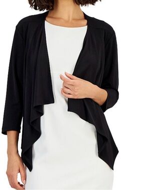 connected apparel Black Draped Open-Front Cardigan